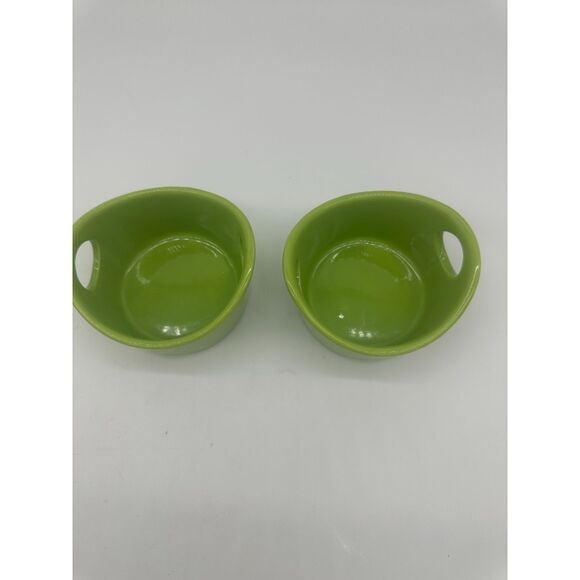 Ramekins Ceramic Baking Baskets for Baking 4.5" Small Dish w/ Handles Green - Picture 2 of 6